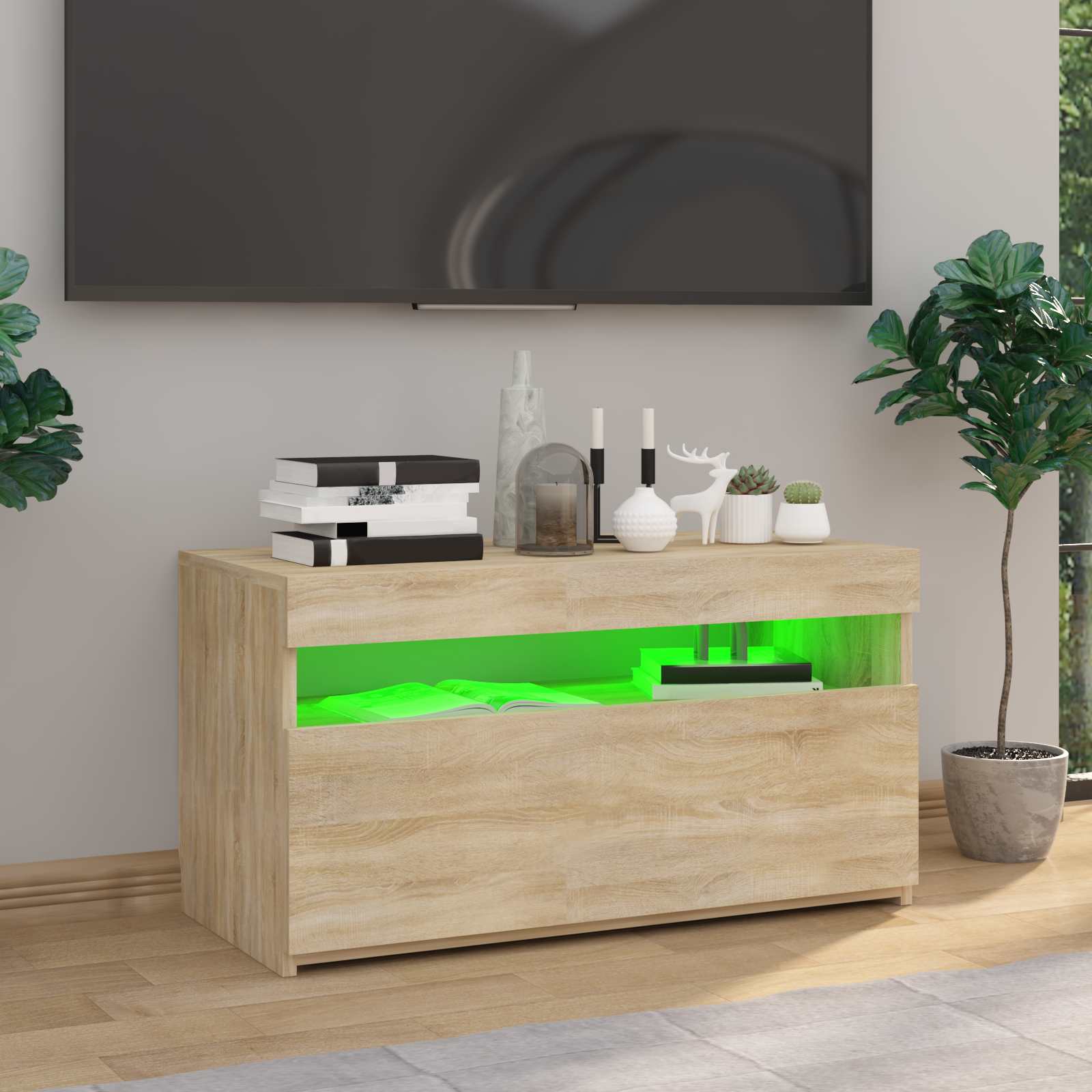 Móvel de TV com luzes LED 75x35x40 cm carvalho sonoma