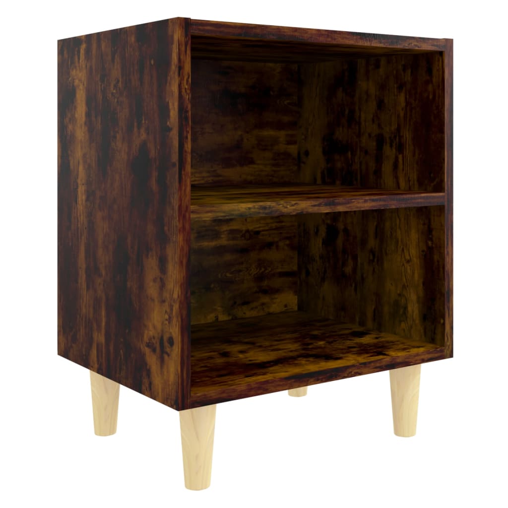 Mesa cabeceira pernas de madeira 40x30x50 cm carvalho fumado