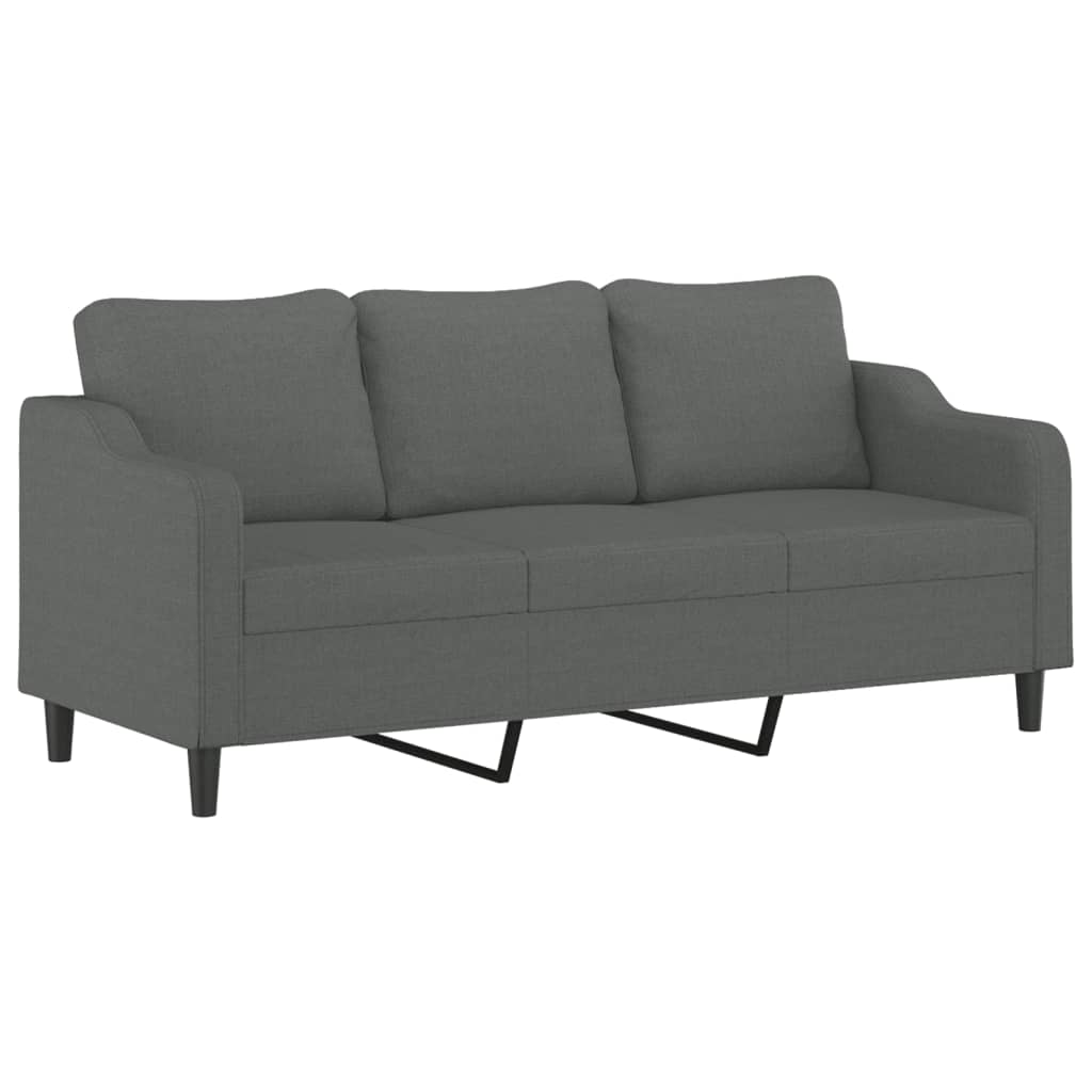 3 Pcs conjunto de sofás com almofadões tecido cinzento-escuro