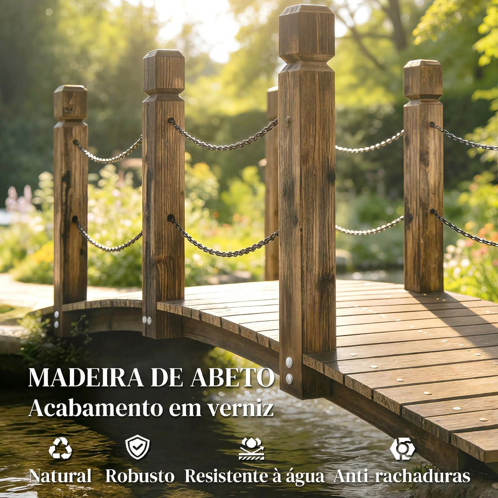 Ponte de jardim de madeira 1,51 m ponte decorativa para lagos rústica com corrimões de segurança carbonizada