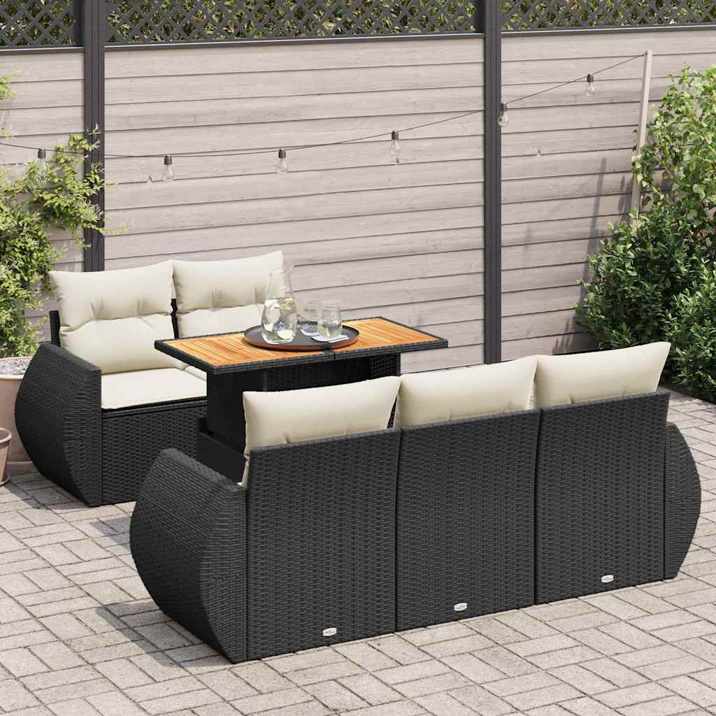 6 Pcs conjunto sofás de jardim c/ almofadões vime PE preto