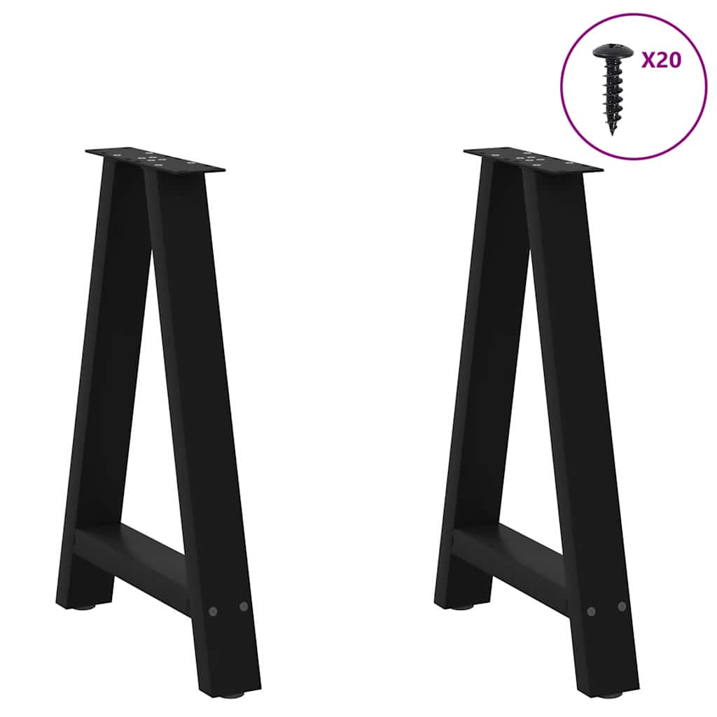 Pés para mesa de jantar em formato a, 2 peças, preto, 50x(72-73) cm, aço