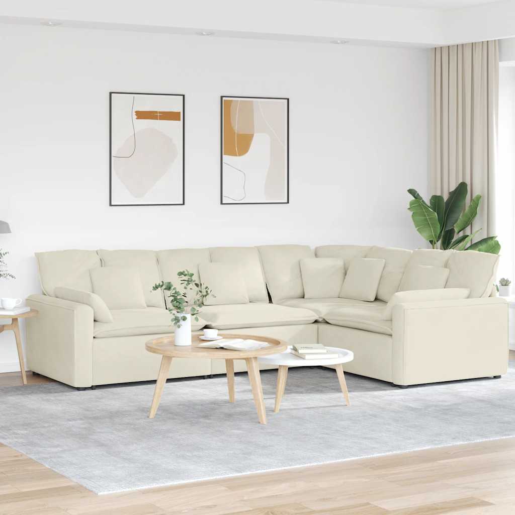 Sofá modular com almofadas veludo creme