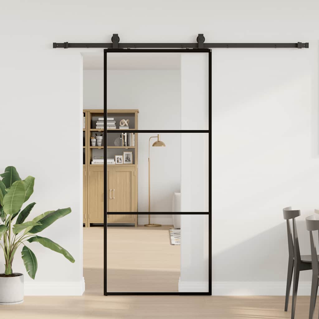 Porta deslizante c/ conj. ferragens 90x205cm vidro esg preto