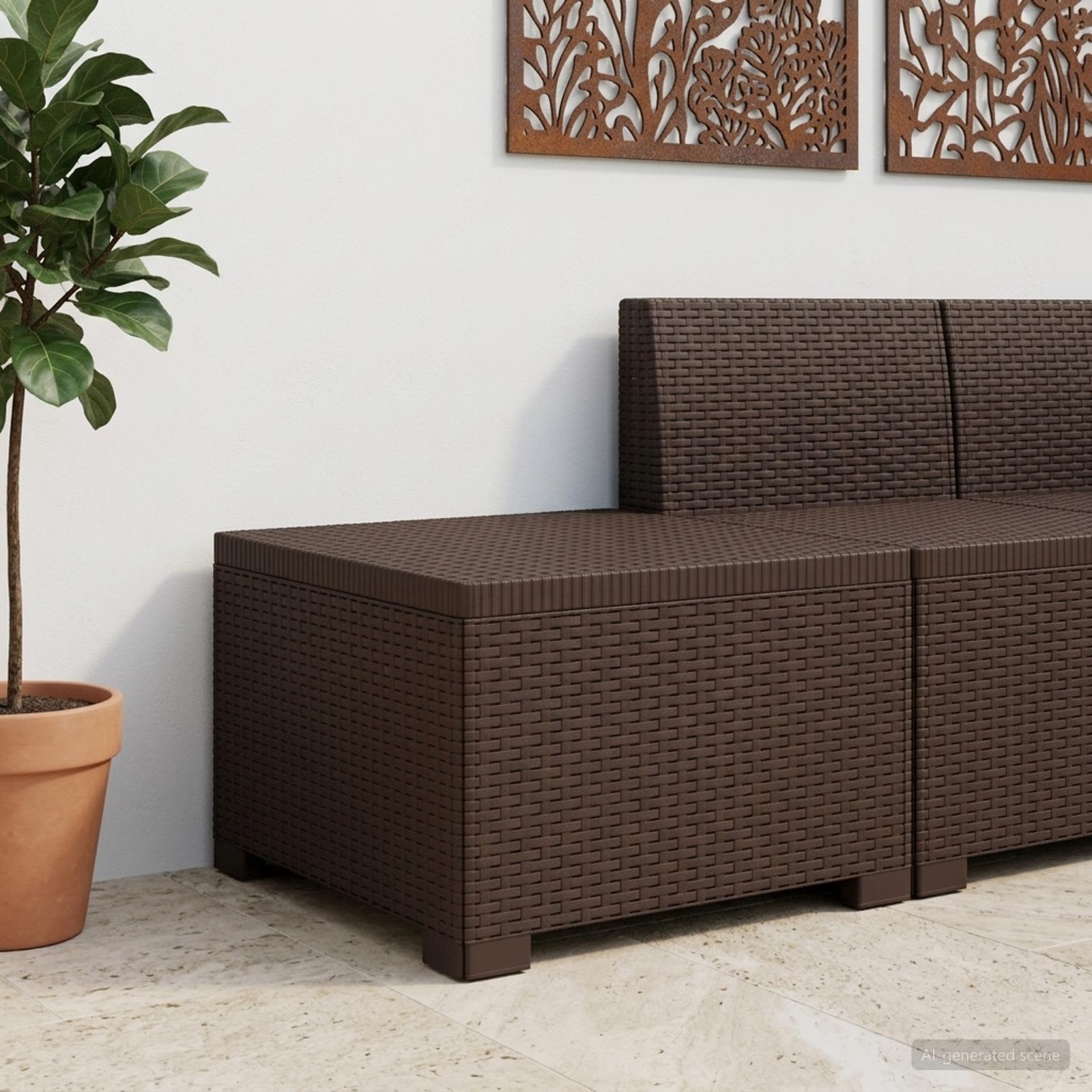 Sofá de jardim 1 lugar look rattan PP castanho