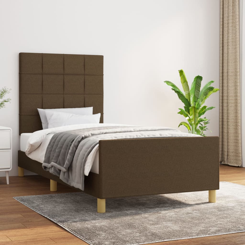 Estrutura de cama sem colchão 90x200 cm tecido castanho-escuro