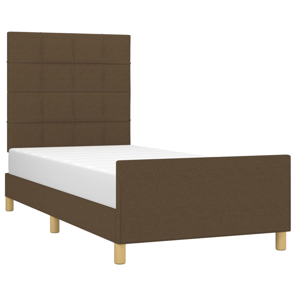 Estrutura de cama sem colchão 90x200 cm tecido castanho-escuro