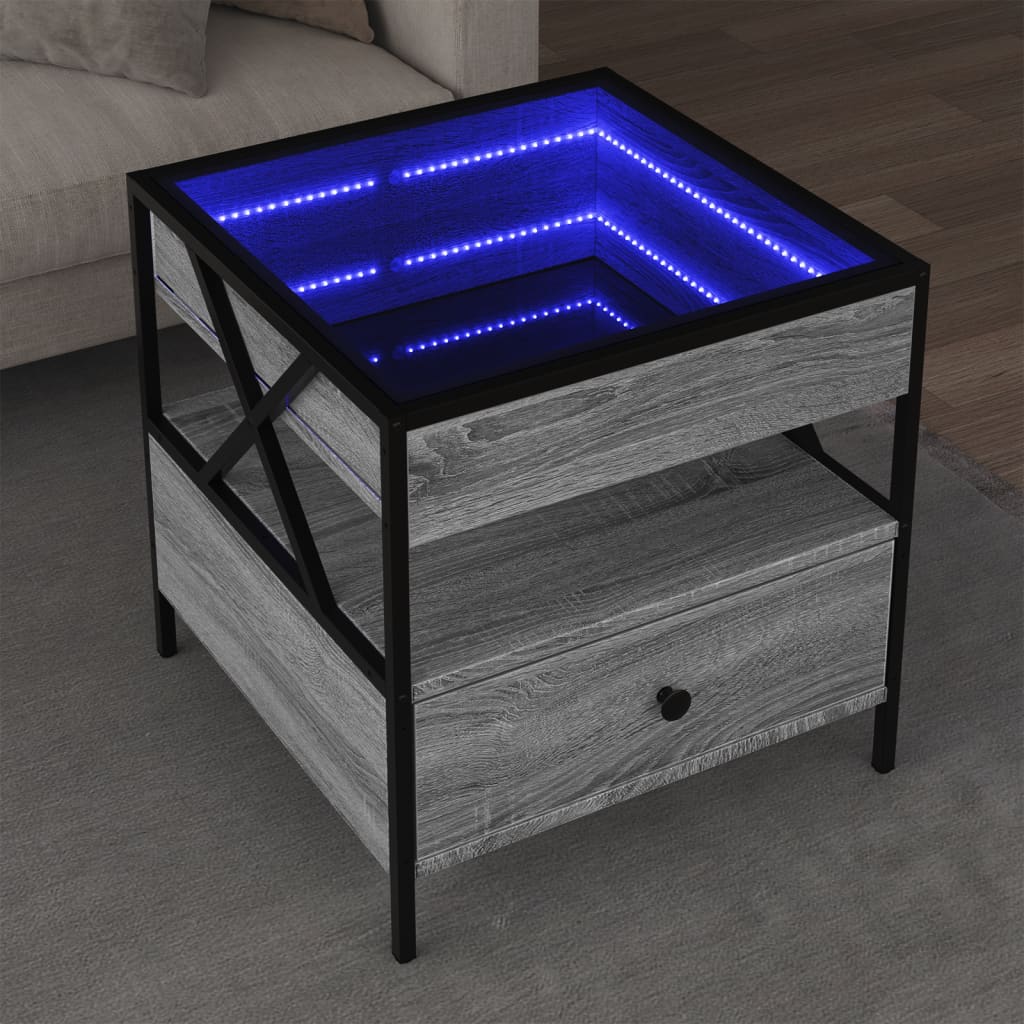 Mesa de centro luzes LED infinity 50x50x51 cm cinzento sonoma