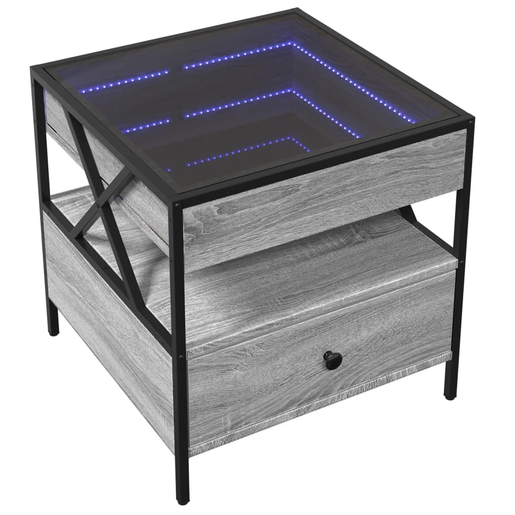 Mesa de centro luzes LED infinity 50x50x51 cm cinzento sonoma