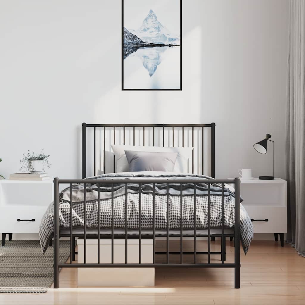 Estrutura de cama com cabeceira e pés 100x200 cm metal preto