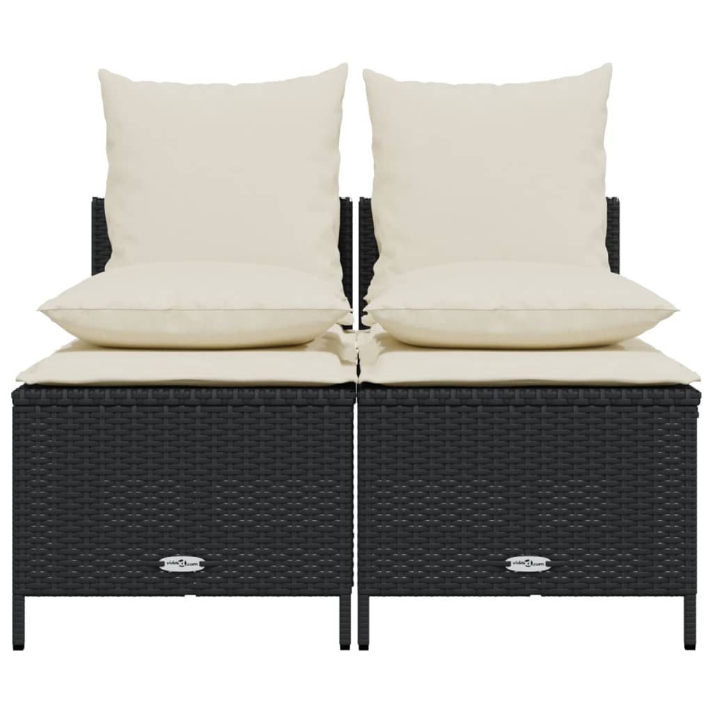 4 Pcs conjunto de sofás para jardim c/ almofadões vime PE preto
