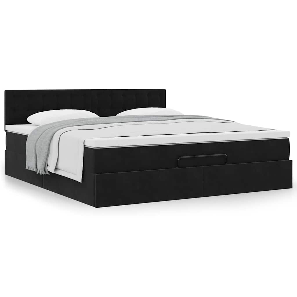 Estrutura de cama otomana com colchão 180x200 cm veludo preto