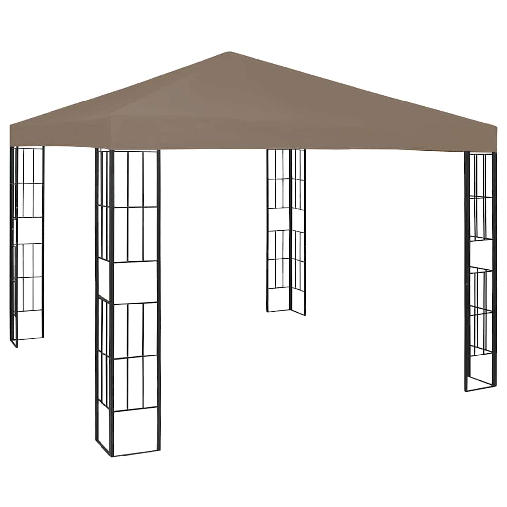 Gazebo com cordões de luzes LED 3x3 m cinza-acastanhado