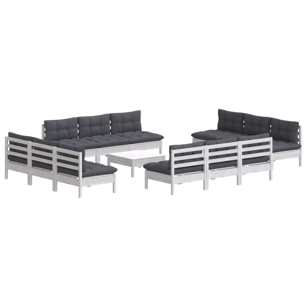 13 Pcs conj. lounge de jardim com almofadões antracite pinho