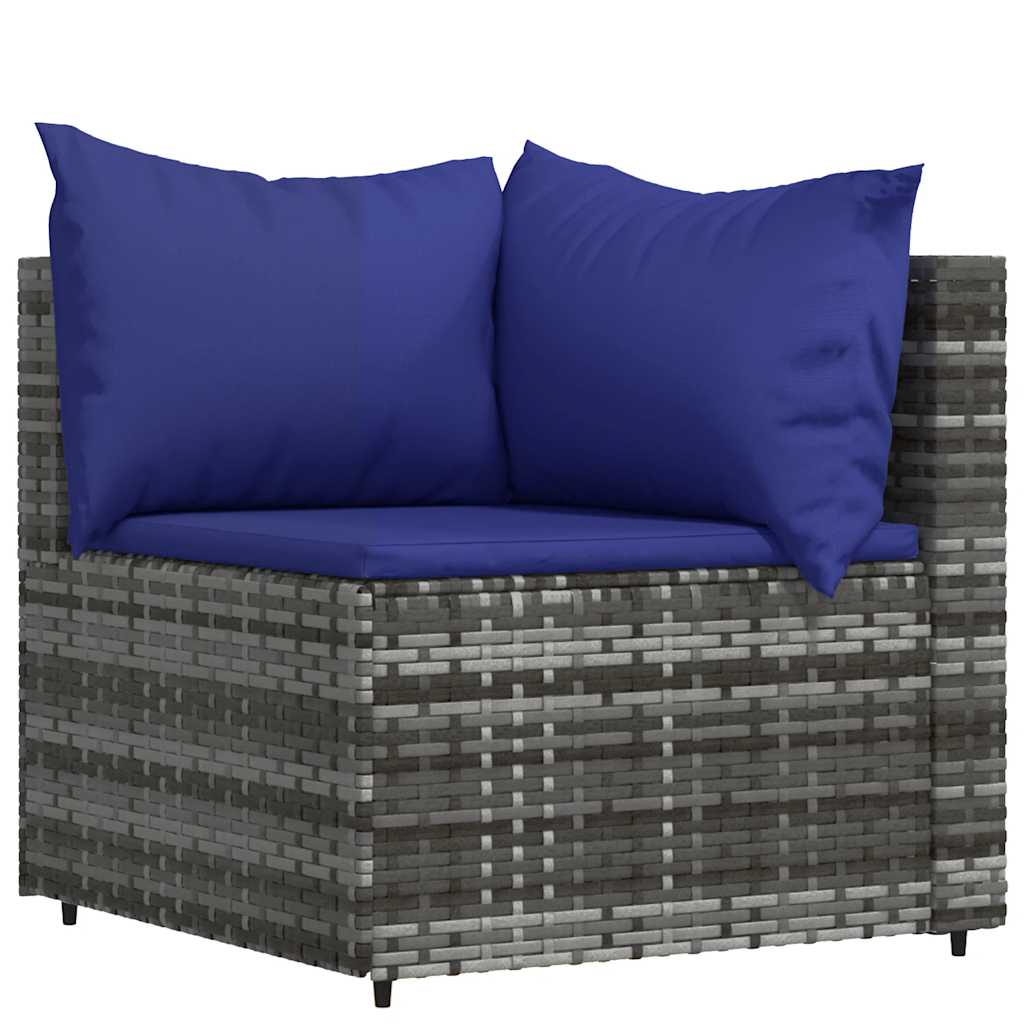 3 Pcs conjunto lounge de jardim c/ almofadões vime PE cinzento