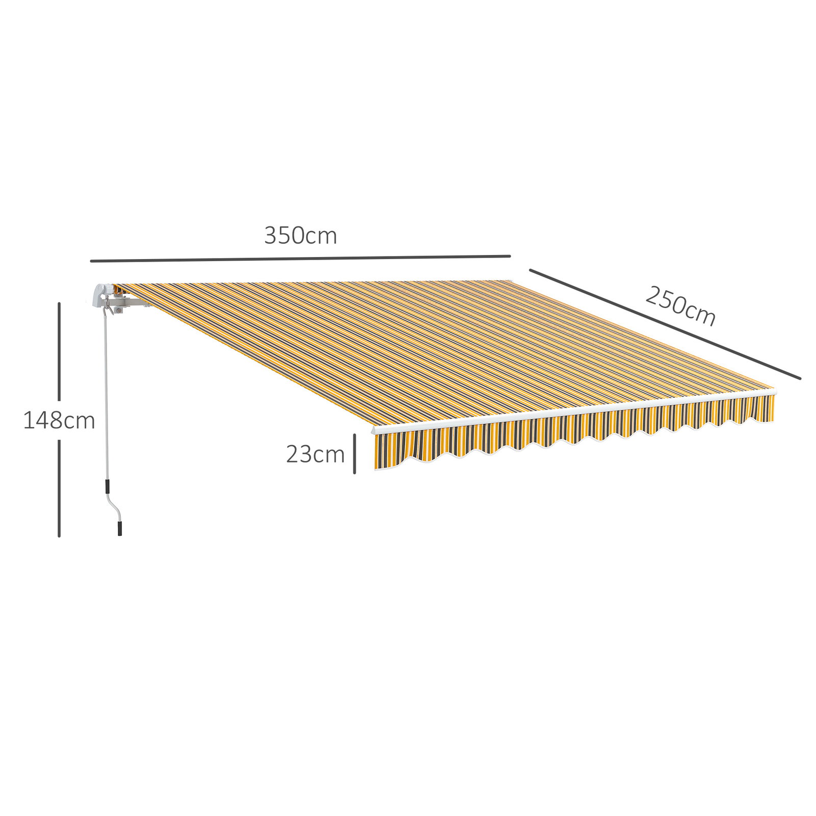Toldo manual retrátil 350x250 cm com manivela de metal impermeável e anti-UV para jardim terraço janelas cinza e amarelo
