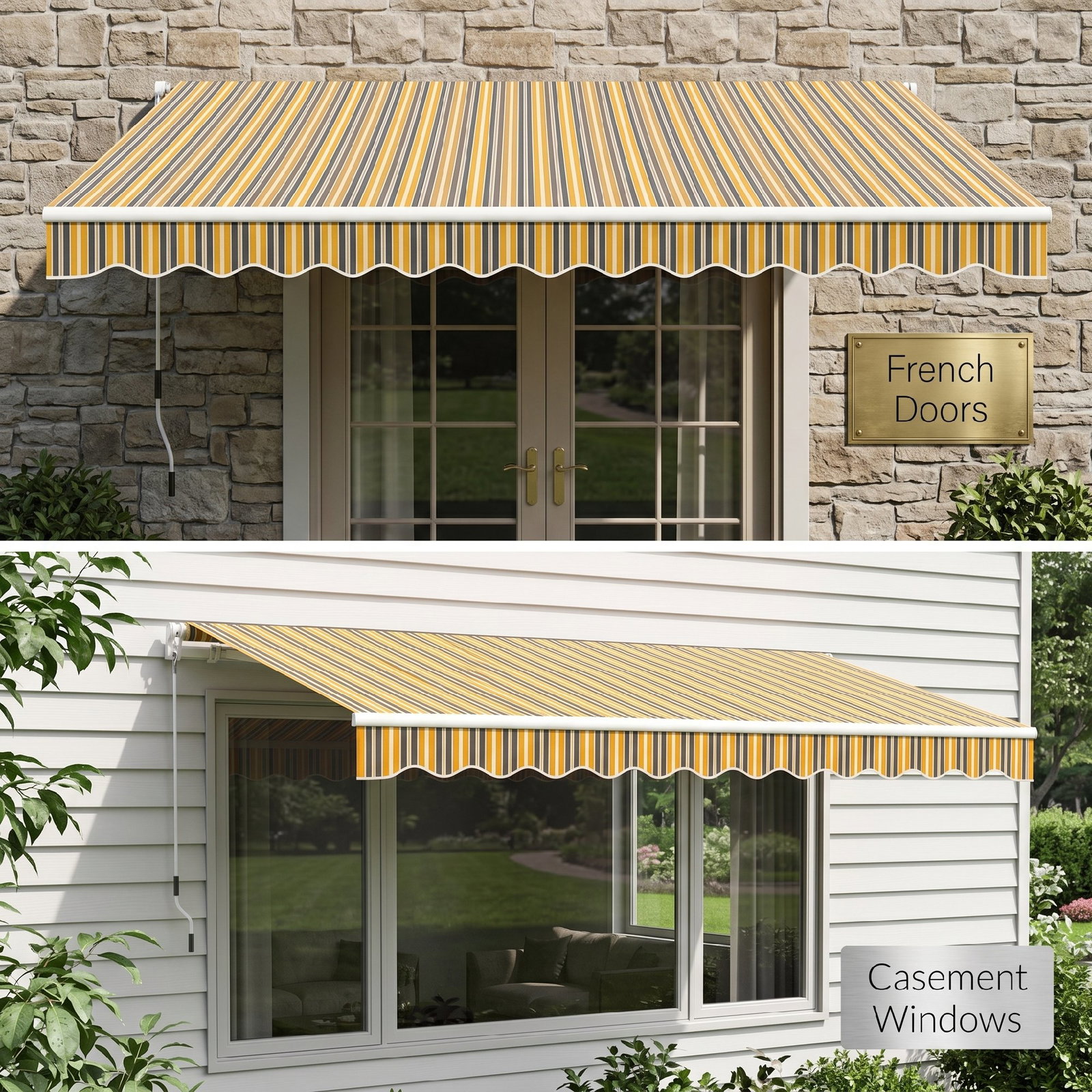 Toldo manual retrátil 350x250 cm com manivela de metal impermeável e anti-UV para jardim terraço janelas cinza e amarelo