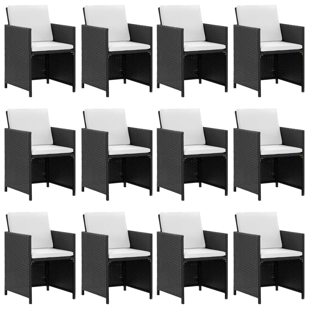13 Pcs conjunto jantar exterior com almofadões vime PE preto