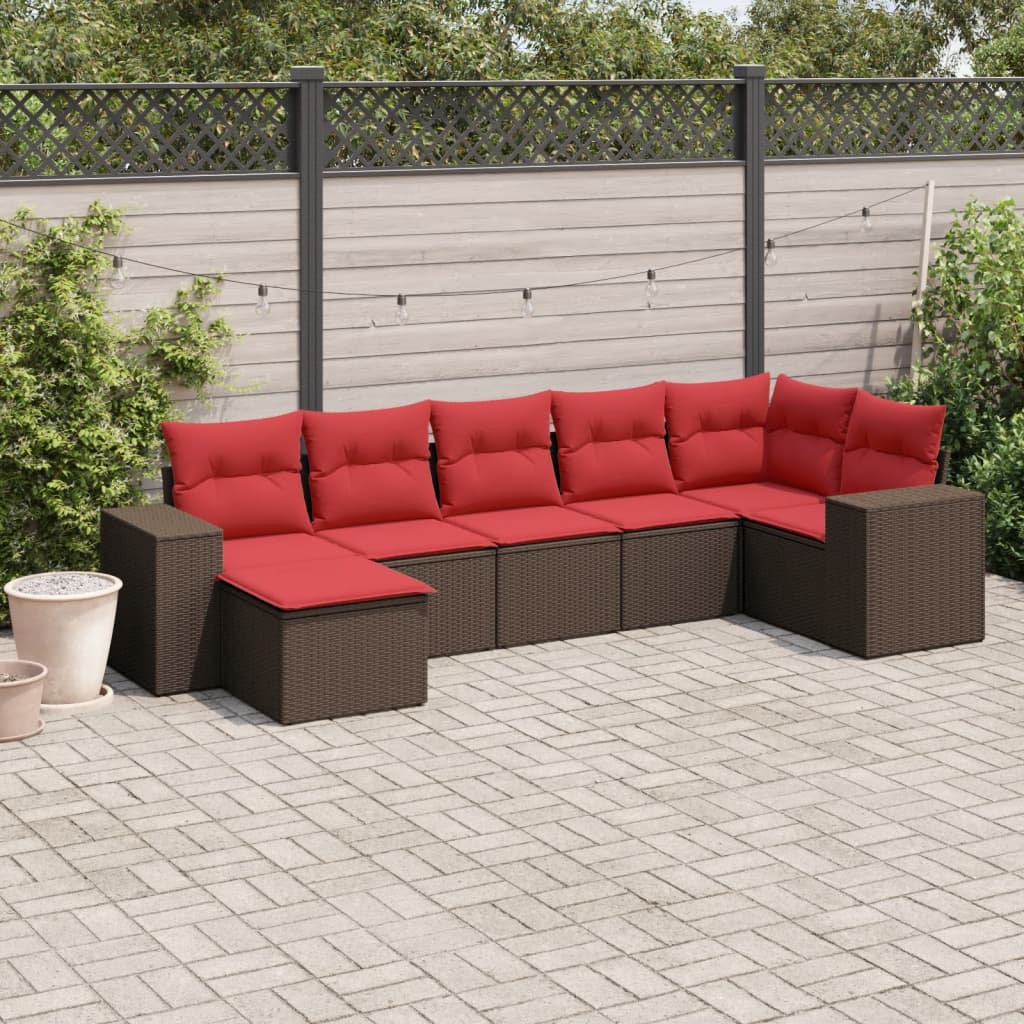 Conjunto de sofá de jardim com 7 peças e almofadas em rattan sintético marrom