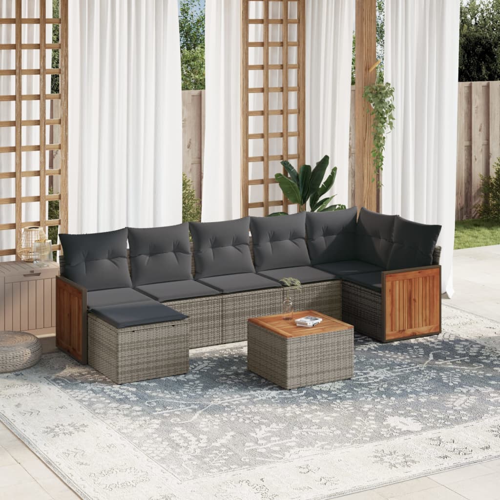 8 Pcs conjunto sofás de jardim c/ almofadões vime PE cinzento