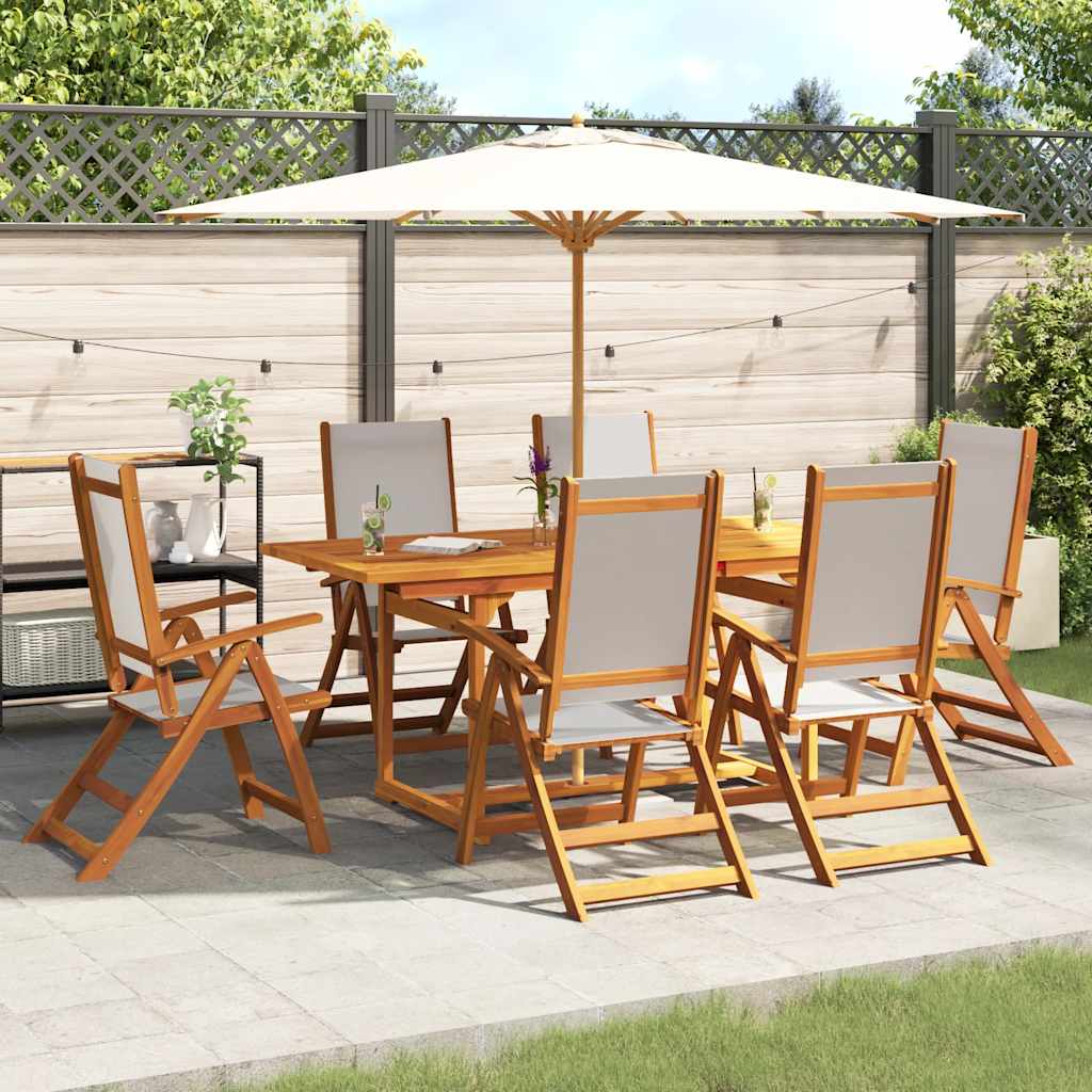 7 Pcs conjunto de jantar para jardim acácia maciça e textilene