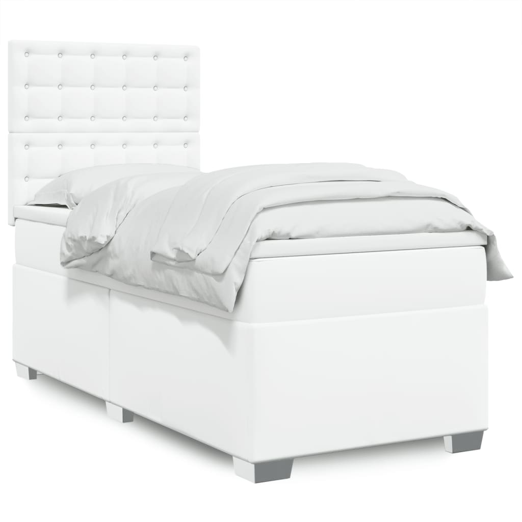 Cama com molas/colchão 90x200 cm couro artificial branco
