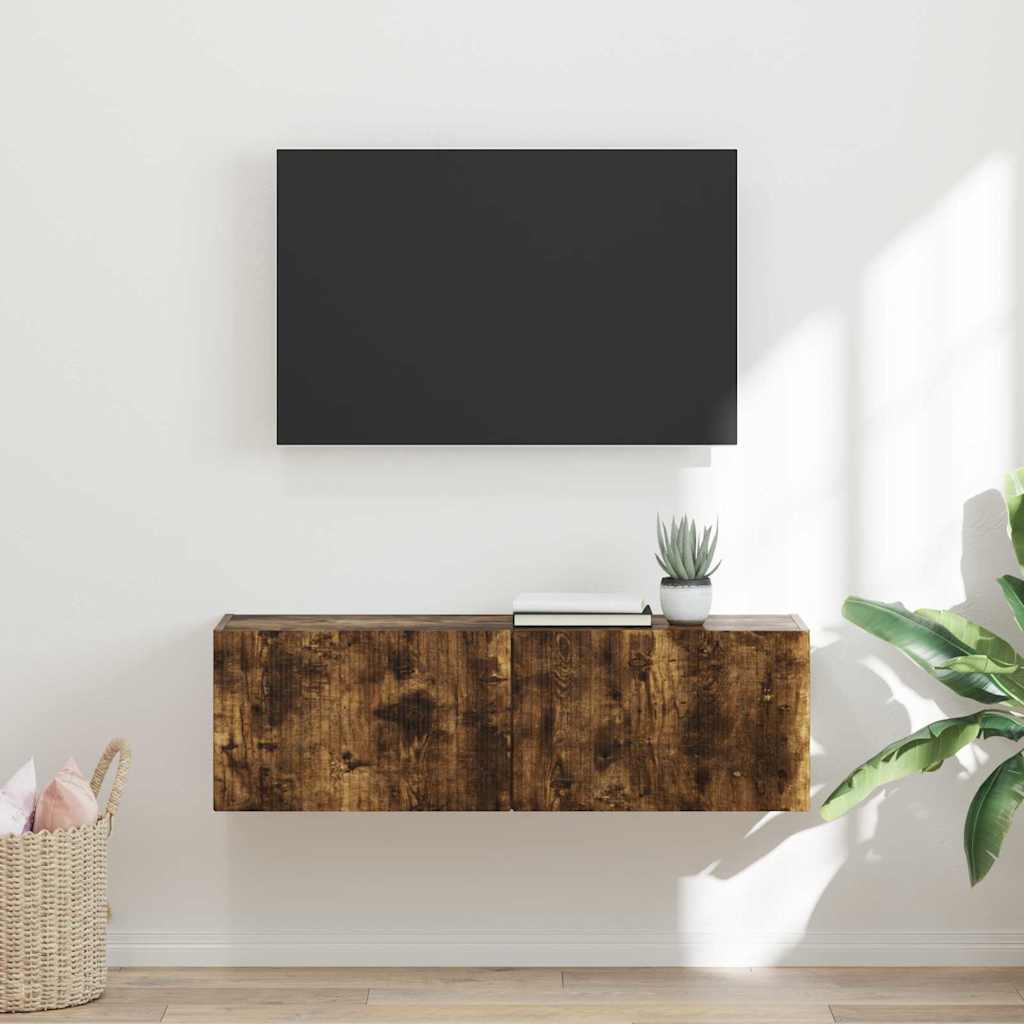 Armário de TV de parede 98 x 31 x 29,5 cm carvalho defumado