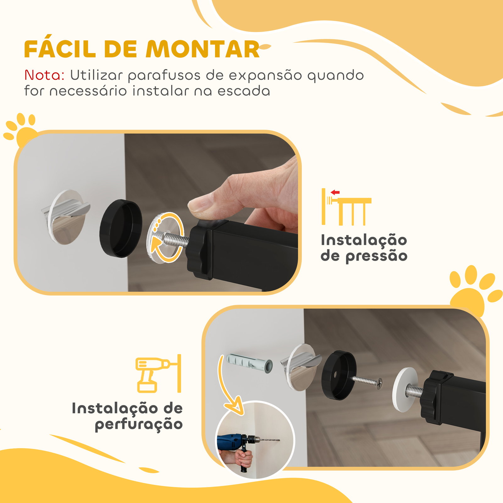 Barreira de segurança para cães com 3 extensões montagem a pressão duplo bloqueio 75-145x76 cm preto
