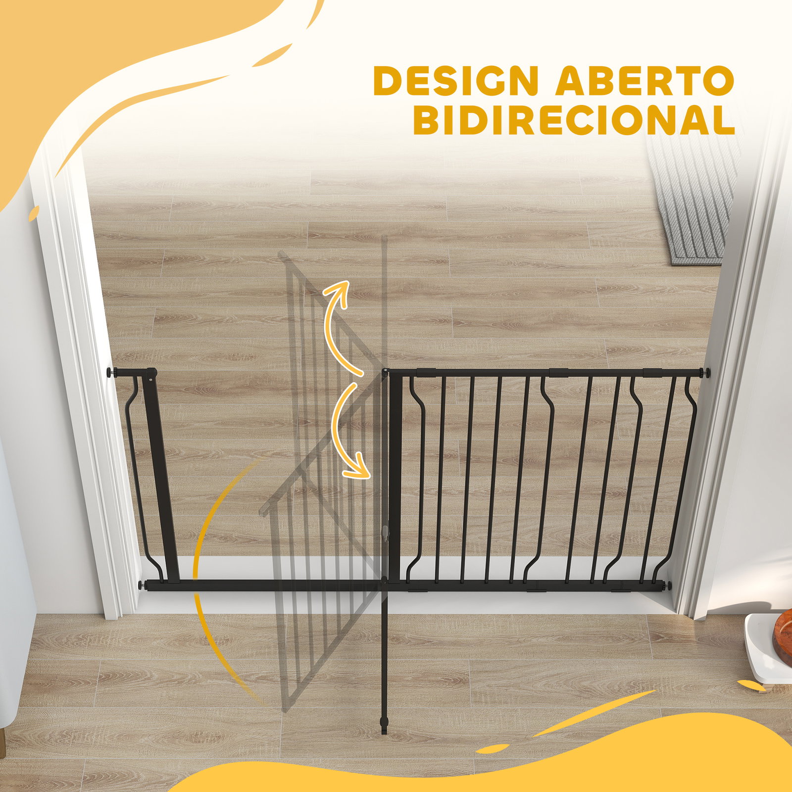 Barreira de segurança para cães com 3 extensões montagem a pressão duplo bloqueio 75-145x76 cm preto