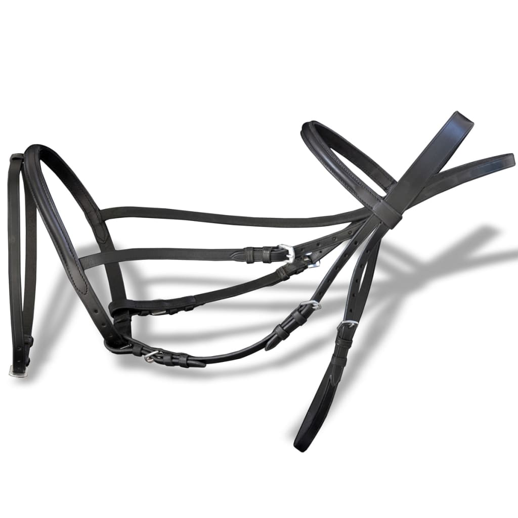 Cabeçada de couro com rédeas e brida, preto, cob
