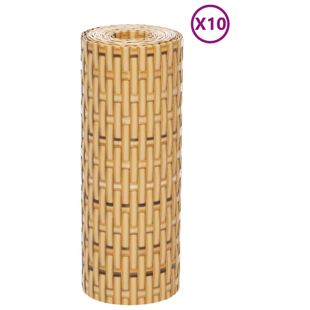 Telas de varanda 10 pcs 255x19 cm vime PE castanho-claro