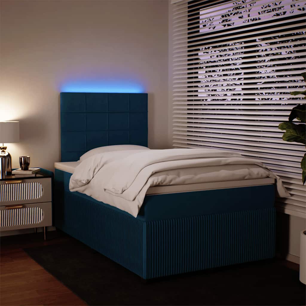 Cama boxspring com colchão 120x200 cm veludo azul