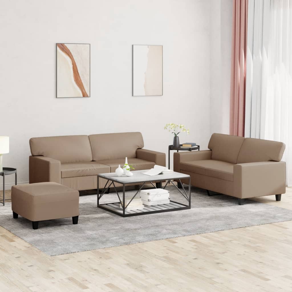 3 Pcs conjunto de sofás couro artificial cor cappuccino