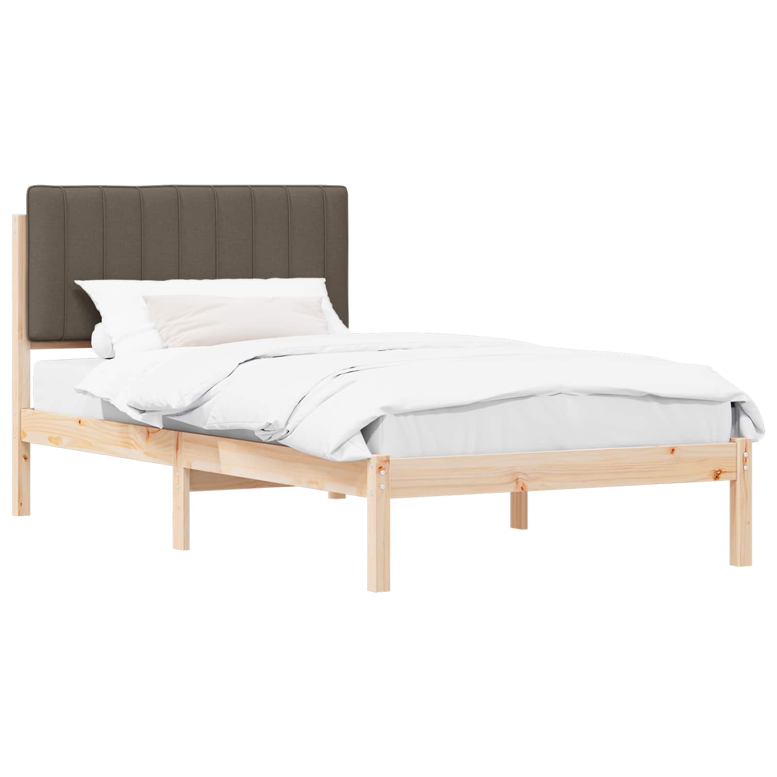 Estrutura de cama com cabeceira estofada cinzento-acastanhado