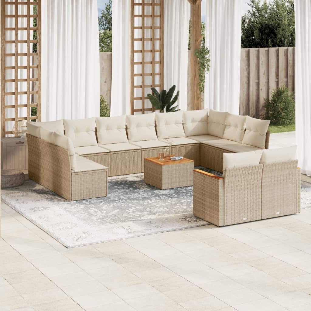 13 Pcs conjunto de sofás p/ jardim com almofadões vime PE bege