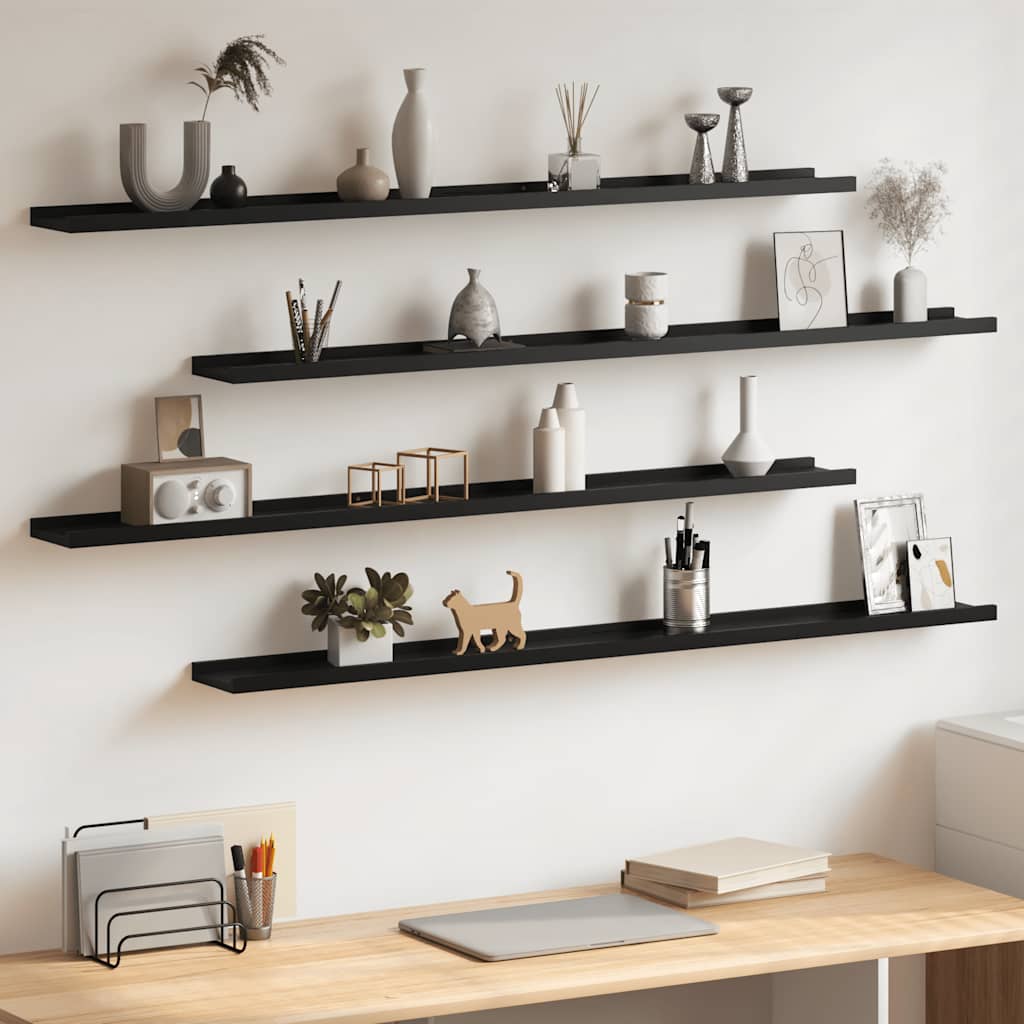 Prateleiras de parede 4 pcs 115x9x3 cm preto