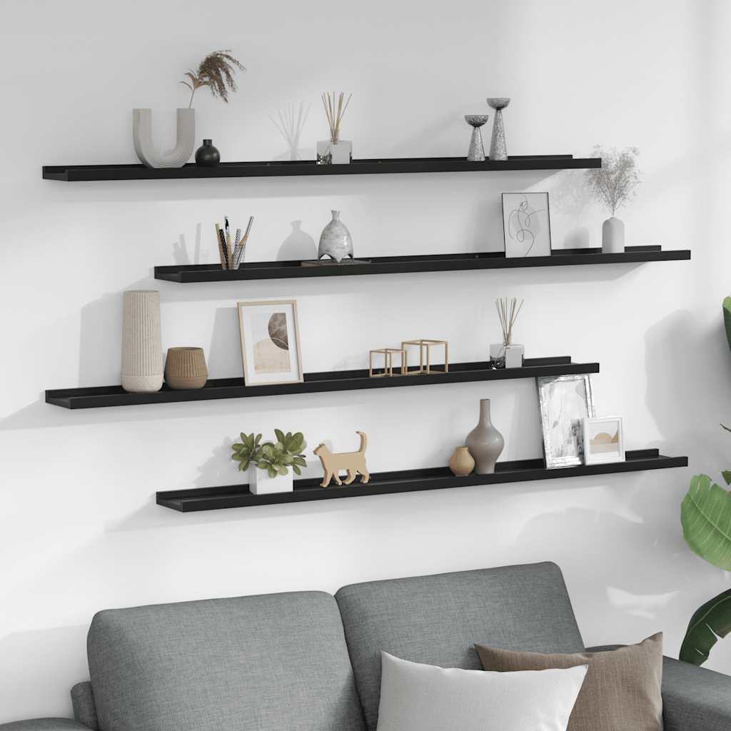 Prateleiras de parede 4 pcs 115x9x3 cm preto