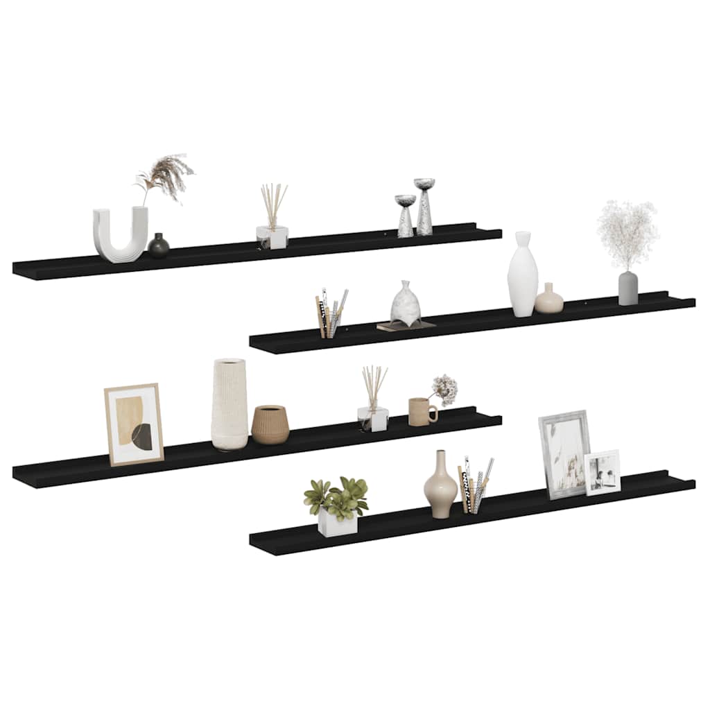 Prateleiras de parede 4 pcs 115x9x3 cm preto