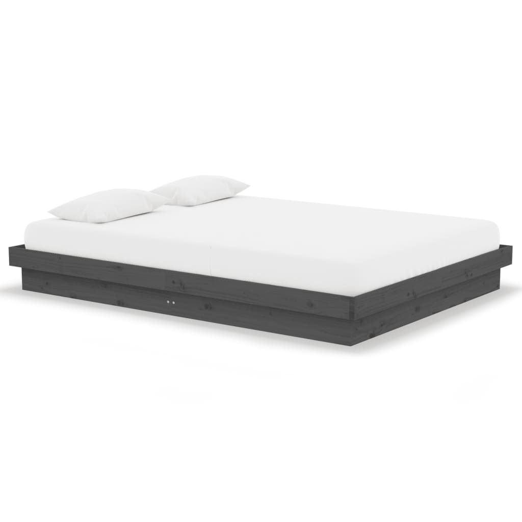 Estrutura de cama casal 135x190 cm madeira maciça cinzento