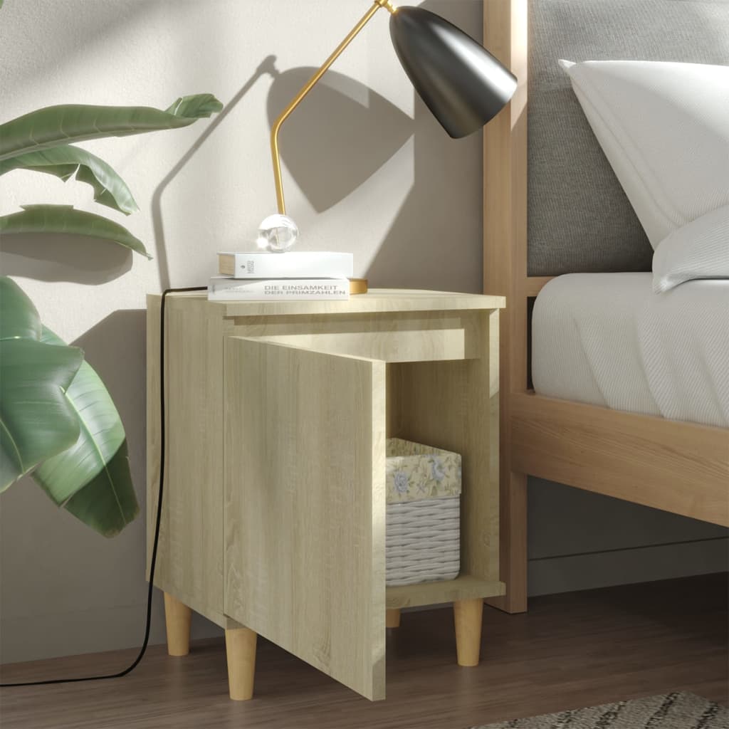 Mesas cabeceira pernas madeira 2pcs 40x30x50cm carvalho sonoma
