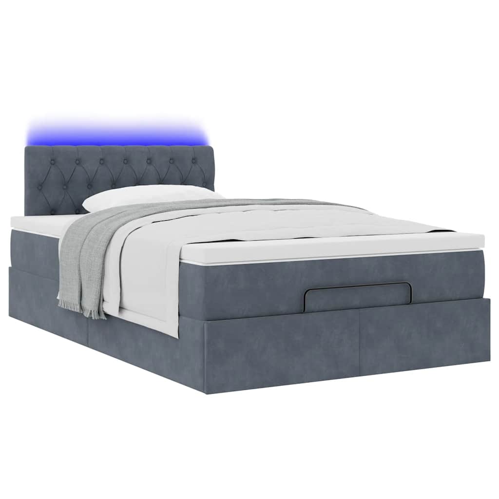 Estrutura de cama otomana com colchão cinza escuro veludo