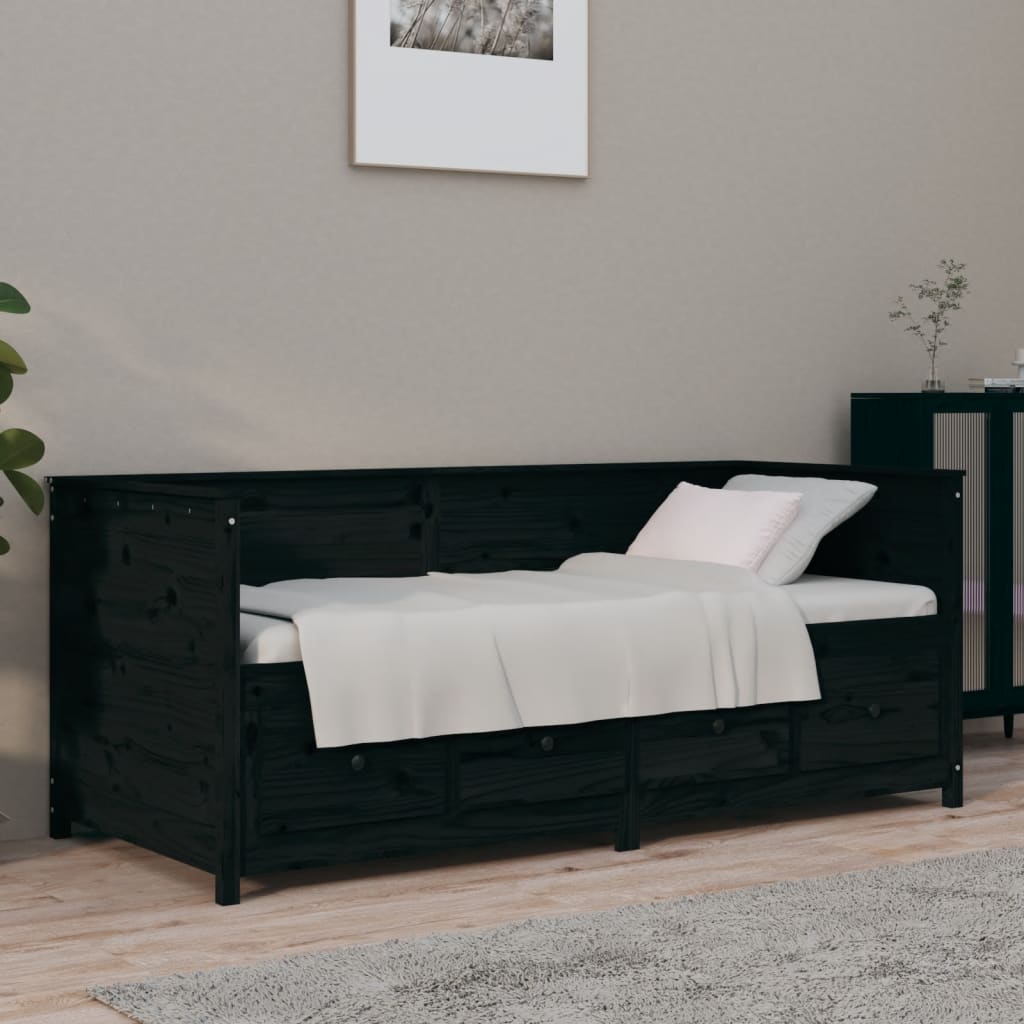 Sofá-cama 75x190 cm madeira de pinho maciça preto