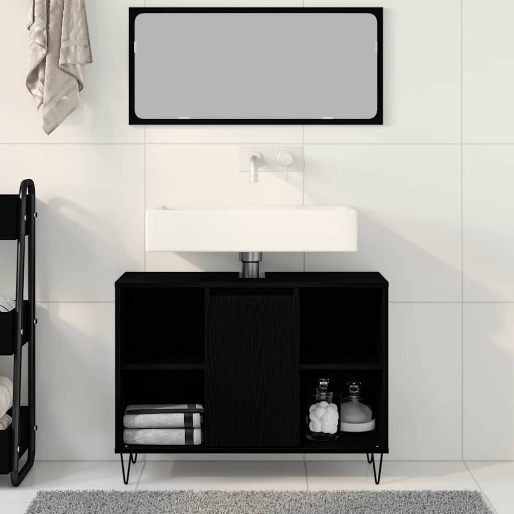 Armário de banheiro preto 80 x 33 x 60 cm derivados de madeira