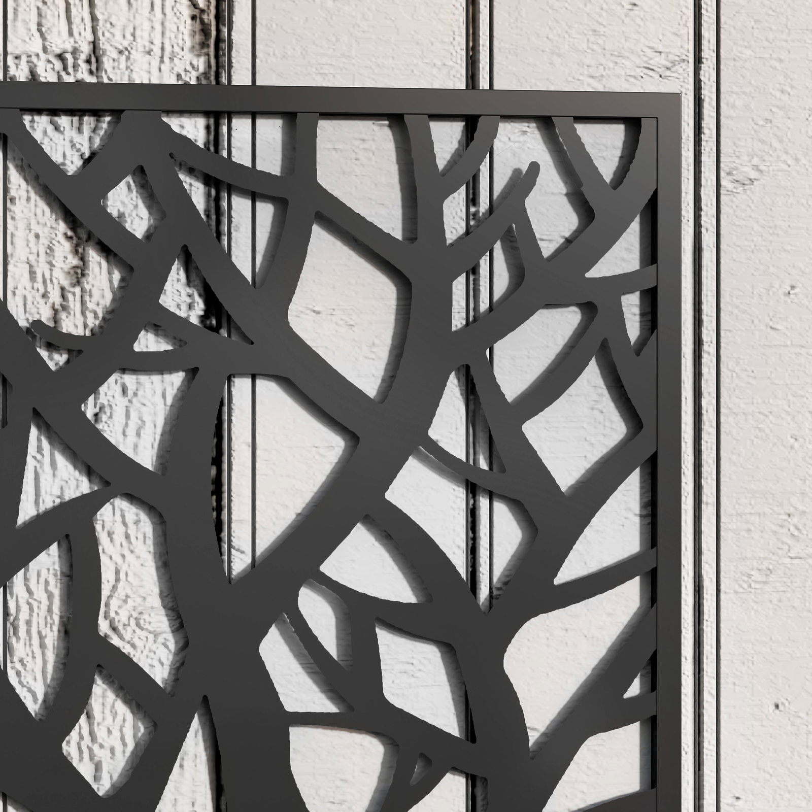 Floreira de metal com ecrã de privacidade com ramos decorativos floreira de parede ou independente 61x23x113 cm preto