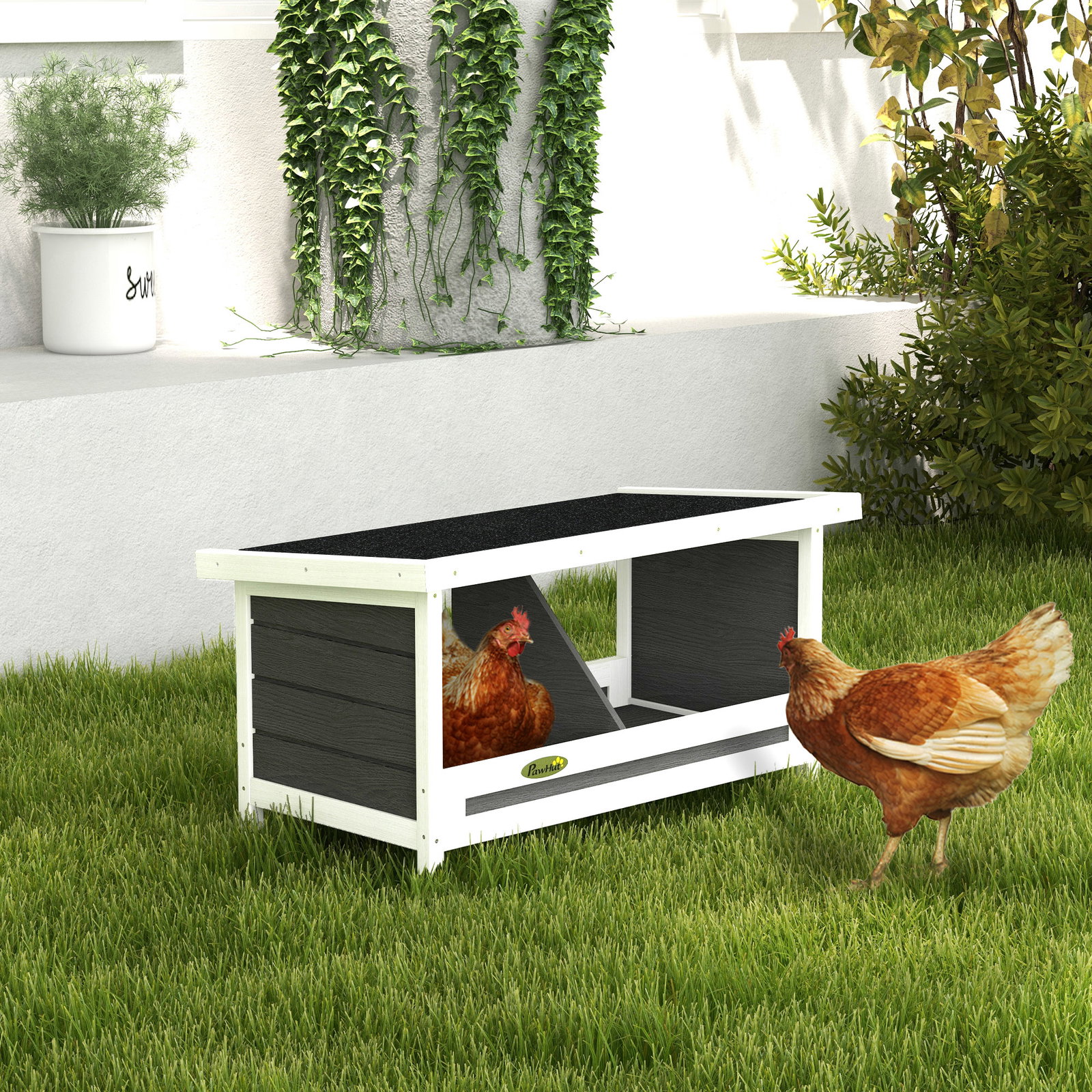 Ninho para galinhas de madeira caixa para 2 galinhas com telhado asfáltico para interior e exterior 66x37x34 cm cinza