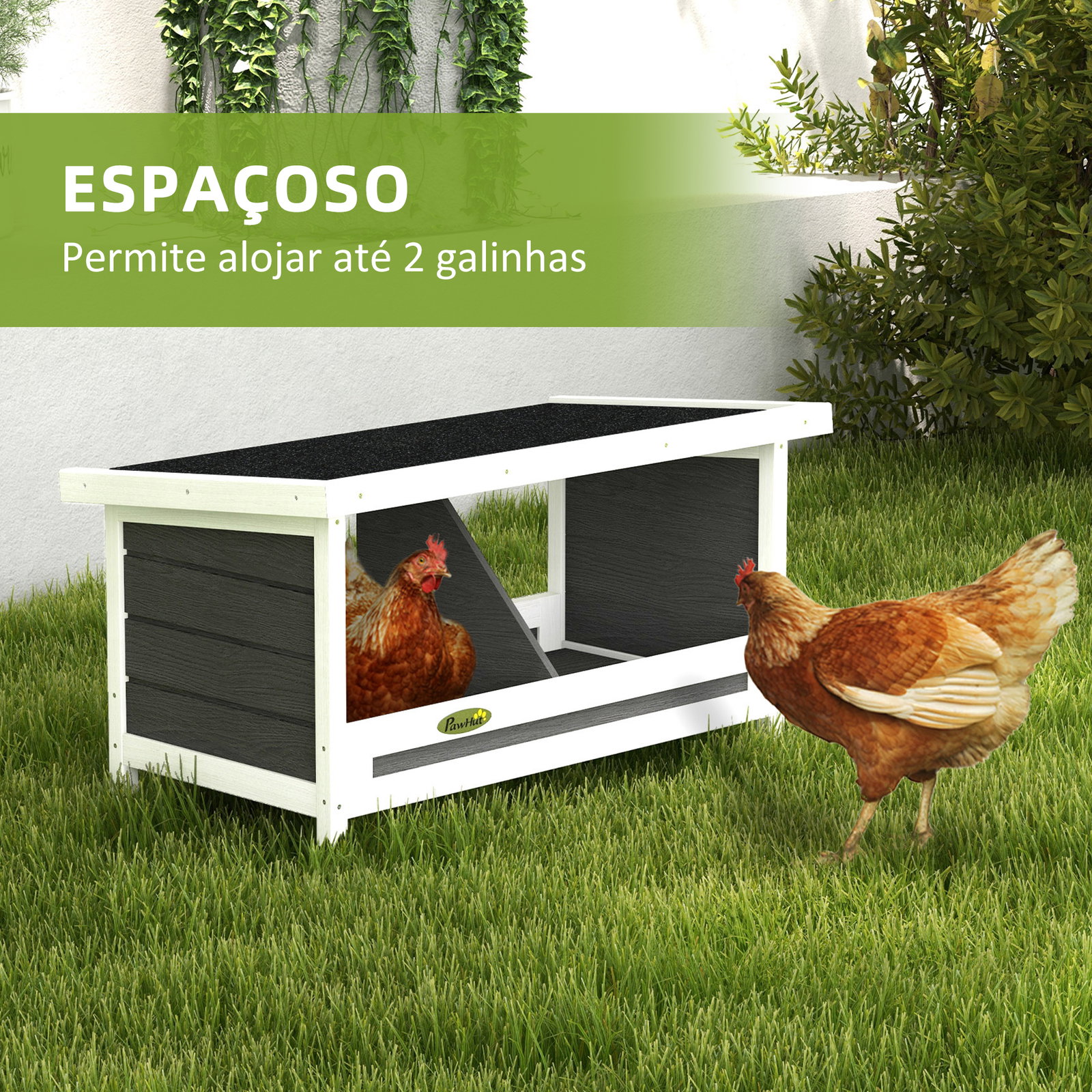 Ninho para galinhas de madeira caixa para 2 galinhas com telhado asfáltico para interior e exterior 66x37x34 cm cinza