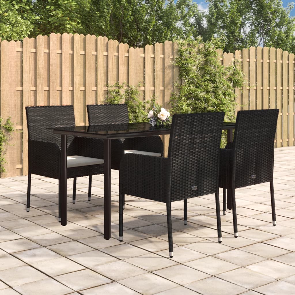 5 Pcs conjunto de jantar p/ jardim c/ almofadões vime PE preto