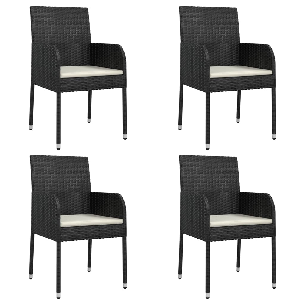 5 Pcs conjunto de jantar p/ jardim c/ almofadões vime PE preto