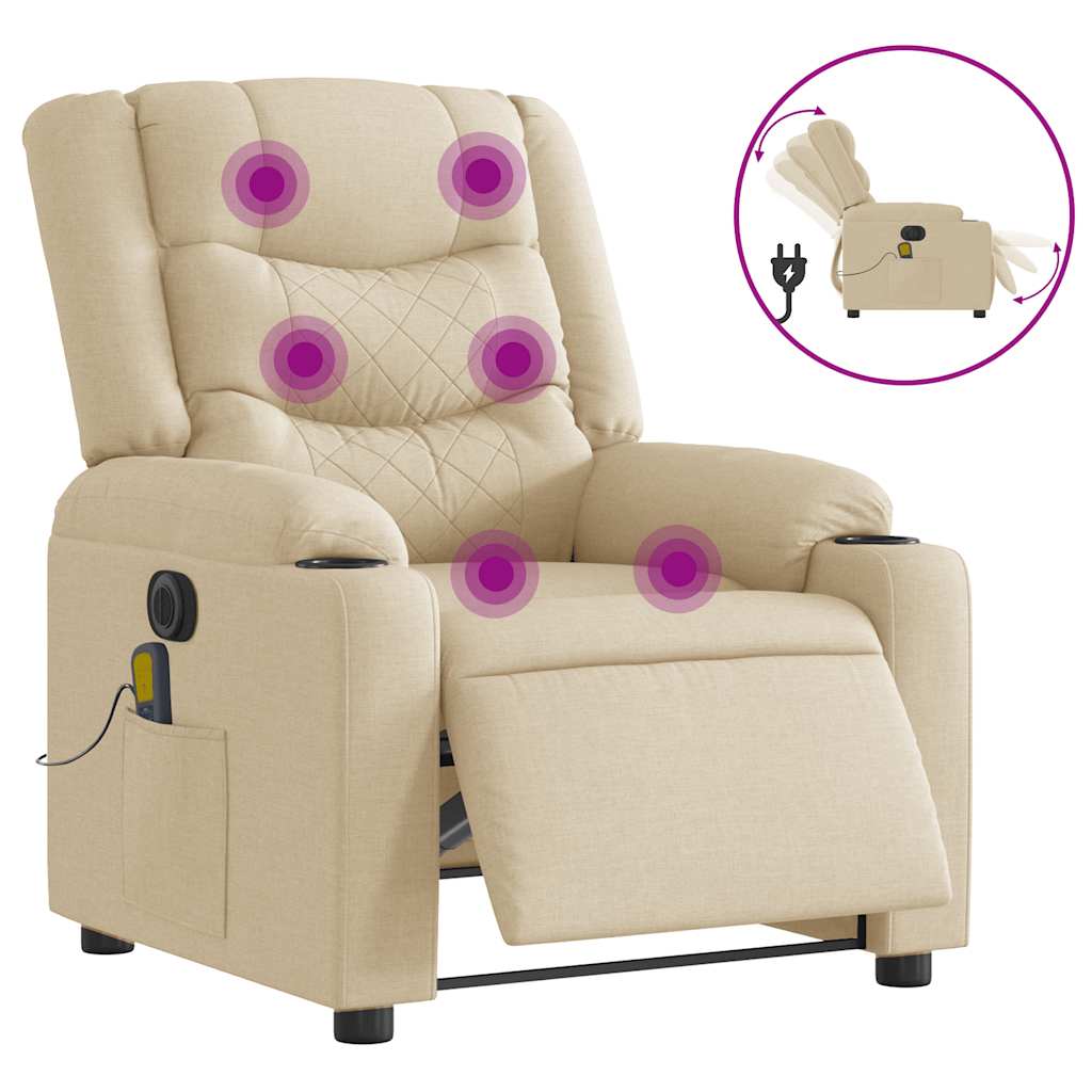Poltrona de massagens reclinável elétrica tecido creme