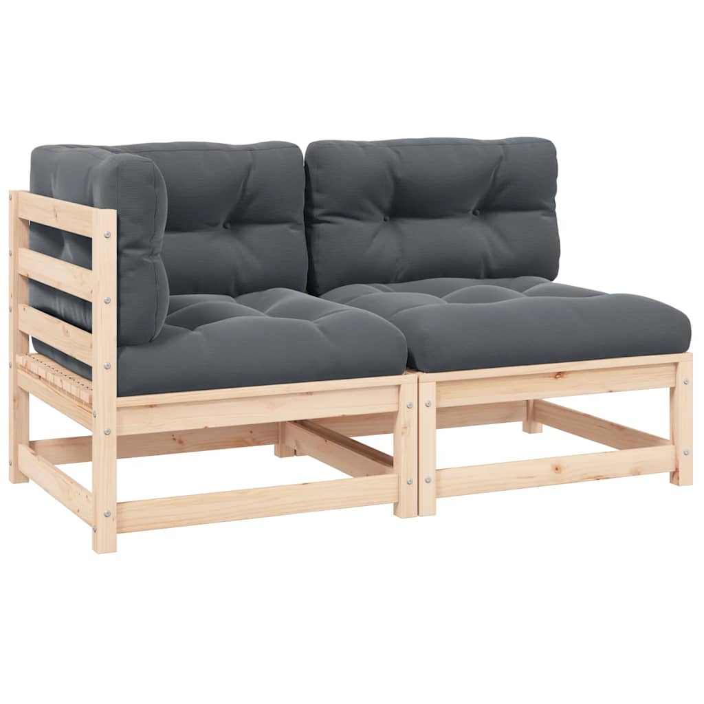 2 Pcs conjunto lounge de jardim com almofadões pinho maciço